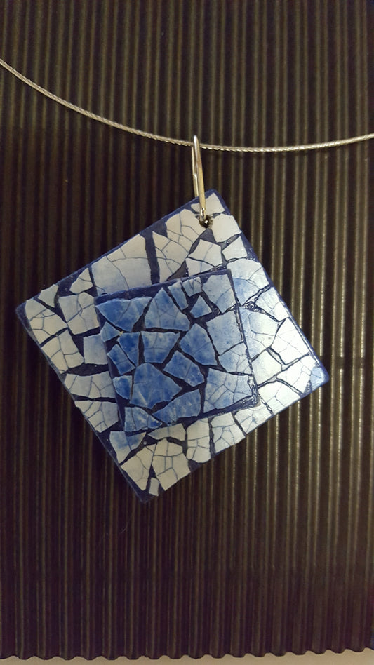 18109 - Pendentif EggShell Blanc/Bleu